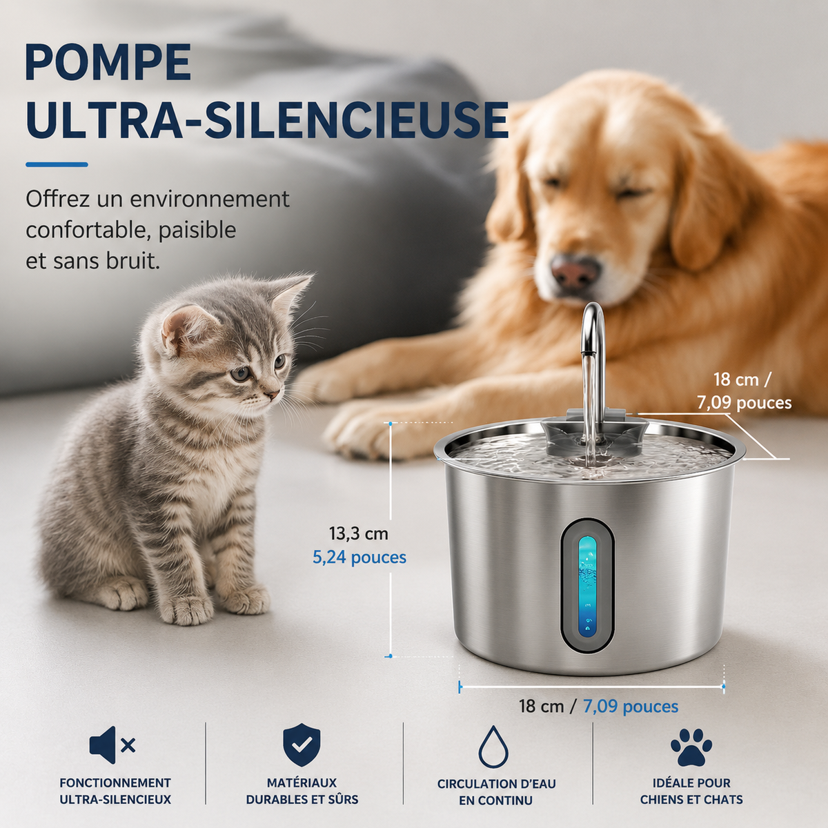 Fontaine à Eau en Acier Inoxydable 2,2L .
